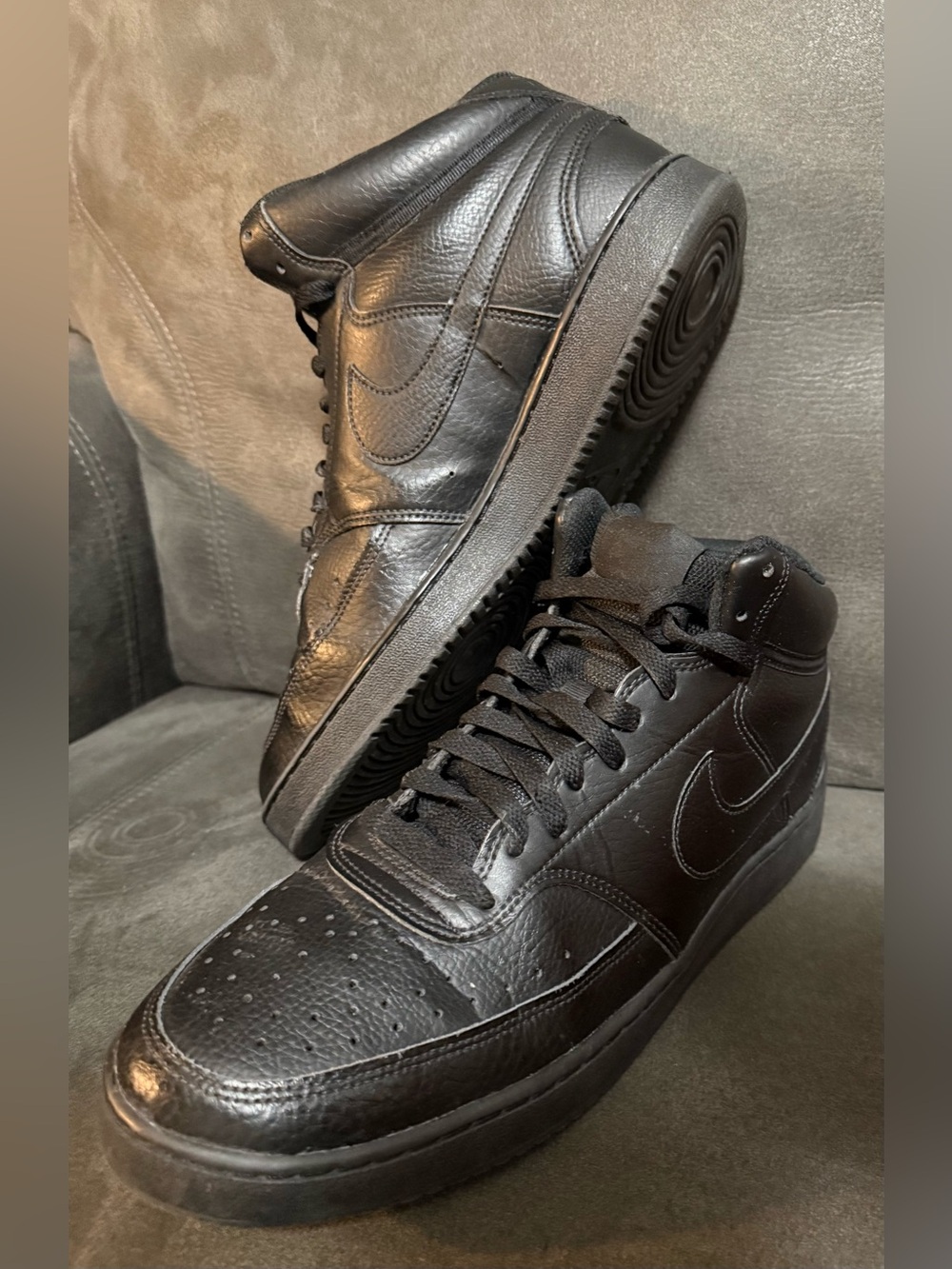 Nike Court Vision Mid Black/Triple Black Leather Shoes Size 11  CD5466-002